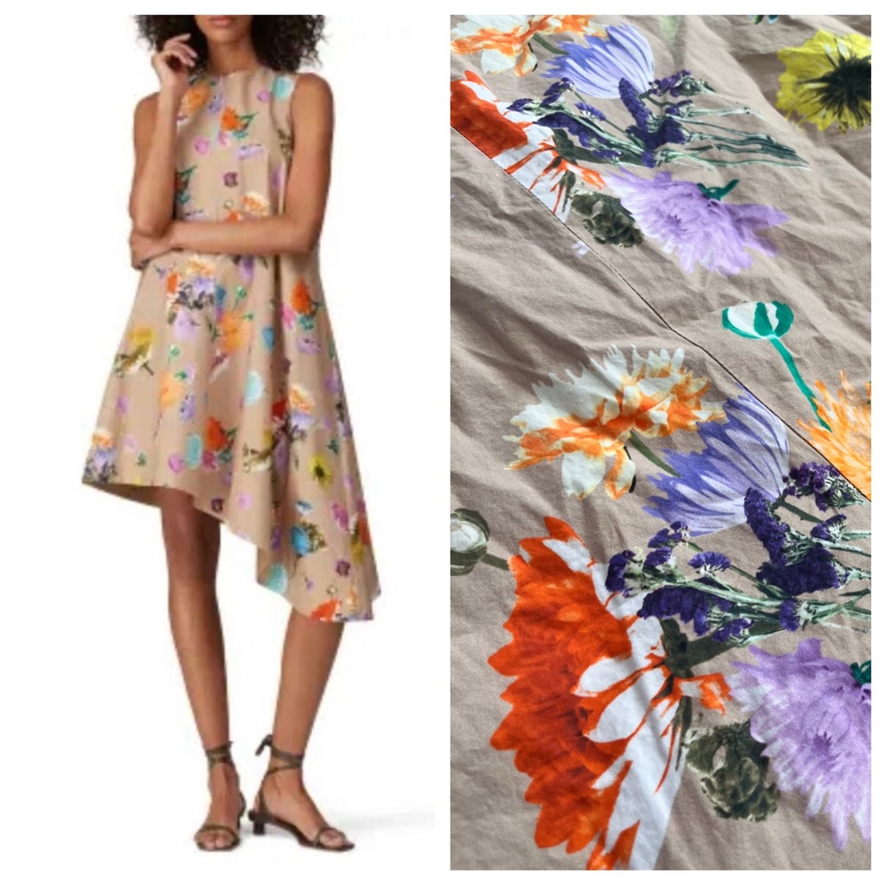 Tibi Arya Dress Asymmetrical Multicolor floral sleeveless cotton geometric 6